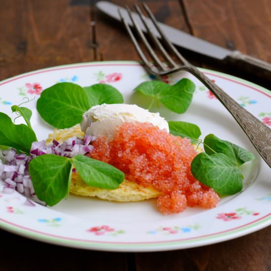 Cauliflower Blinis and Lumpfish Roe