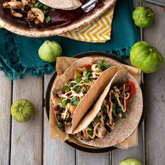 Beefy Jackfruit Tacos w/ Fajitas