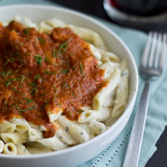 Vegan Ricotta Tomato Pasta Bowl