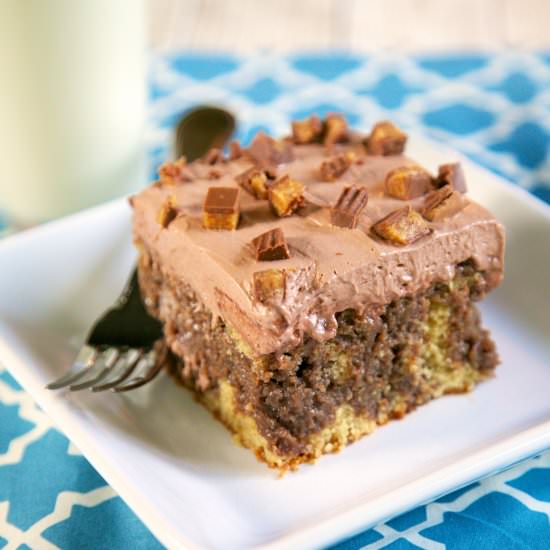 Chocolate Peanut Butter Poke Cake