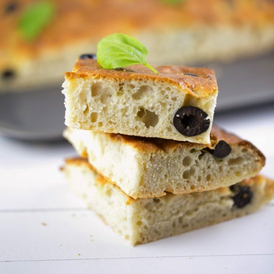 Basil and olives focaccia