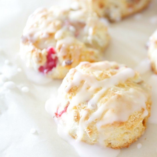 Pink Lemonade Glazed Rhubarb Scones