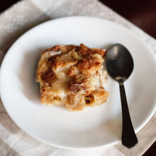 Eggless bread butter pudding