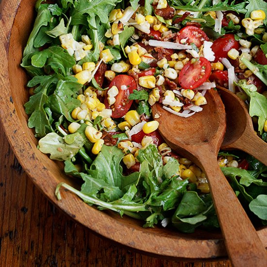 Grilled Corn, Tomato, Arugula Salad