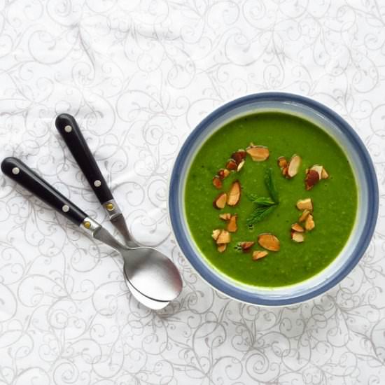 Pea Soup w/ Mint & Toasted Almonds