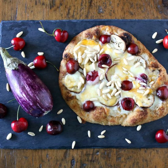 Eggplant and cherry pizza