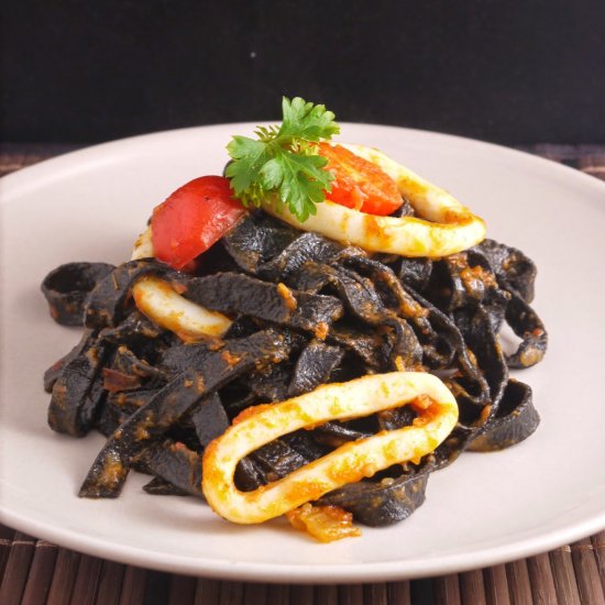 Homemade Fresh Cuttlefish Ink Pasta