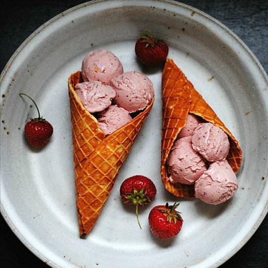 Strawberry Ice Cream + Almond Waffle