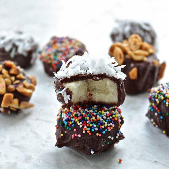 Chocolate PB Frozen Banana Bites