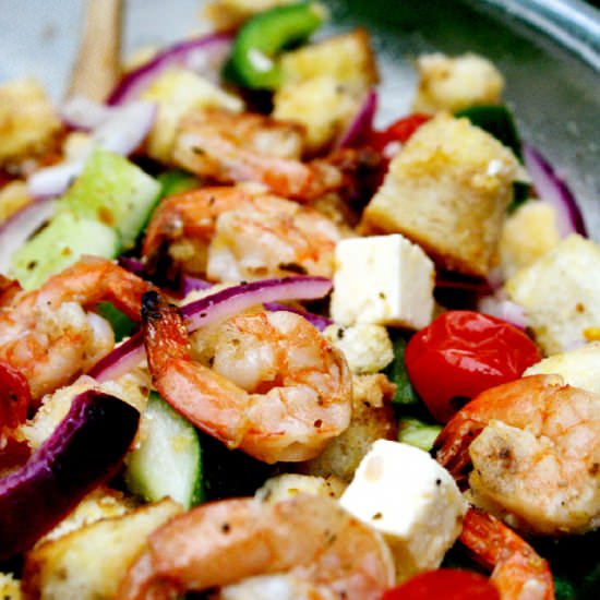 Greek Shrimp Panzanella Bread Salad