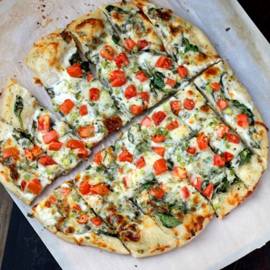 Spinach and Tomato Ranch Pizza