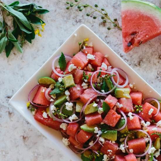 Watermelon, Avocado, and Mint Salad