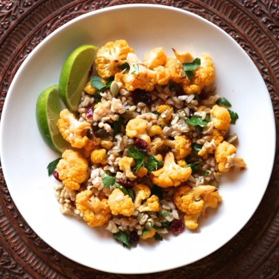 Orange Cauliflower with Oat Berries