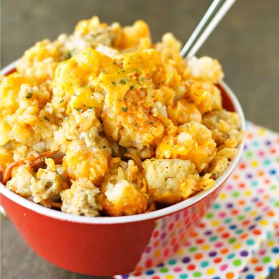 Buffalo Chicken Tater Tot Casserole