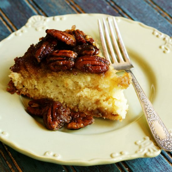 One Bowl Caramel Pecan Skillet Cake