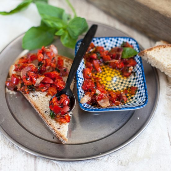 Pepper and Smoked Pancetta Crostini