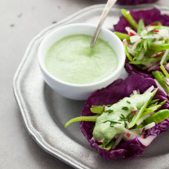 Snap Pea Cups w/ Avocado Cream