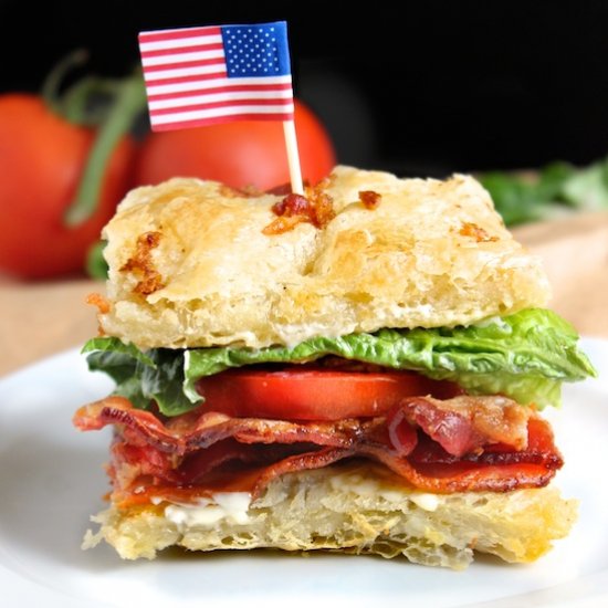 July 4th Bacon Onion Focaccia BLTs