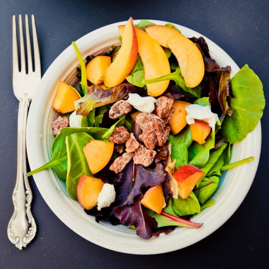 Peach Pecan and Goat Cheese Salad