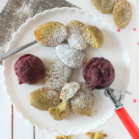 Matcha Madeleines & Cherry Sorbet