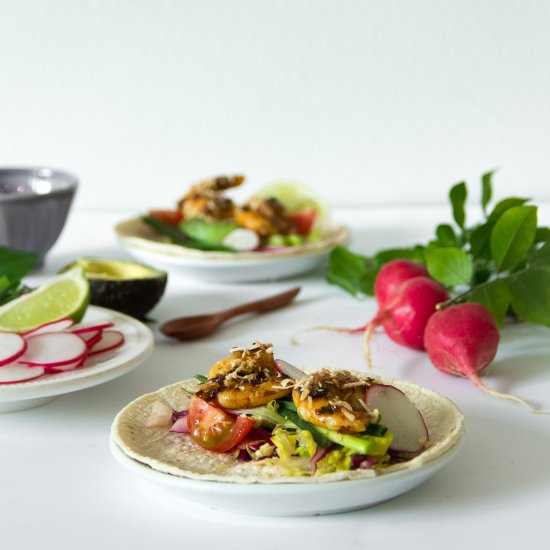 Chilli, Lime, Coconut Prawn Tacos