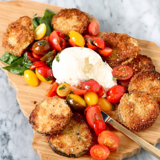 Fried Eggplant Tomatoes and Burrata