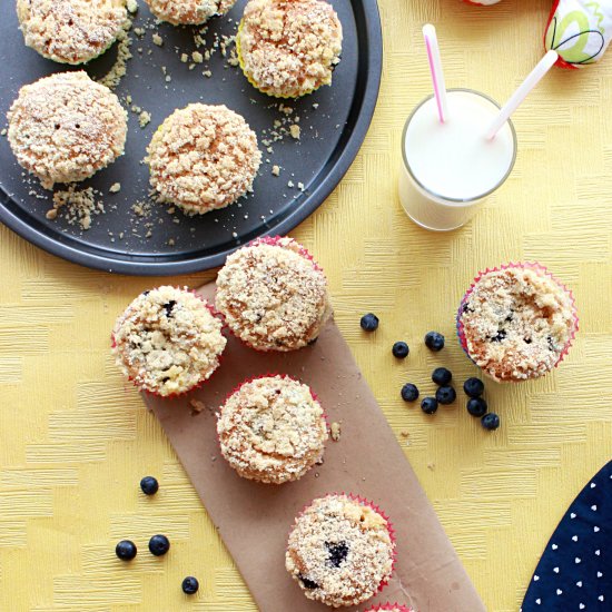 Eggless Lemony Blueberry Muffins