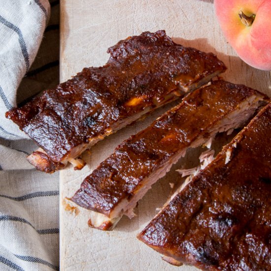 Oven Ribs with Peach BBQ Sauce