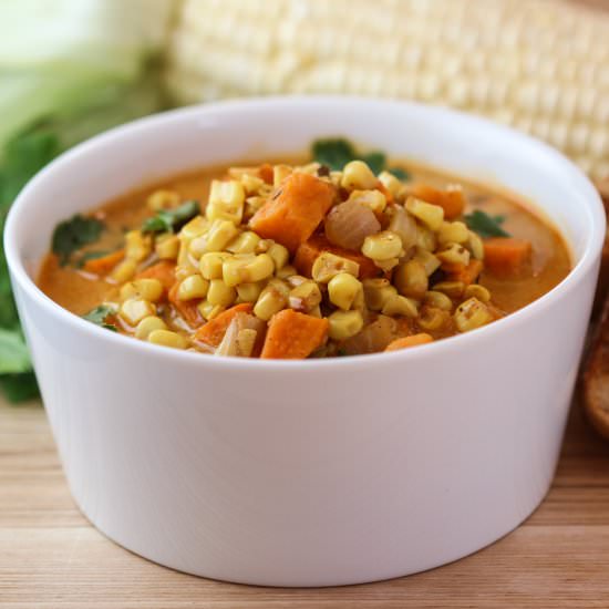 Roasted Sweet Potato and Corn Soup