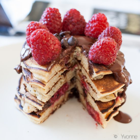 Dark Chocolate Raspberry Pancakes