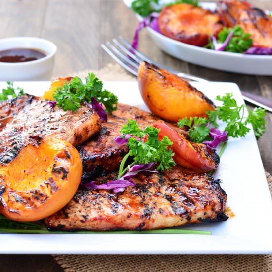 Barbecue Pork Chops with Peaches