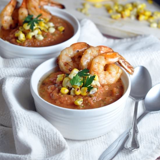 Summer Gazpacho with Grilled Shrimp