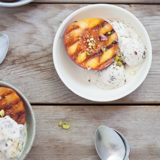 Grilled peaches + yogurt