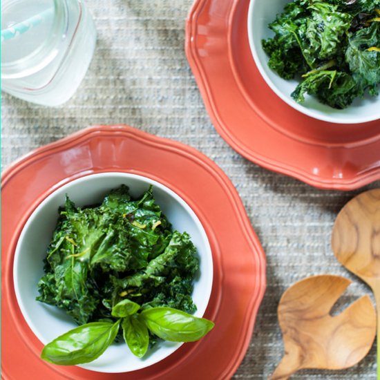 Basil Lemon and Sesame Kale Chips