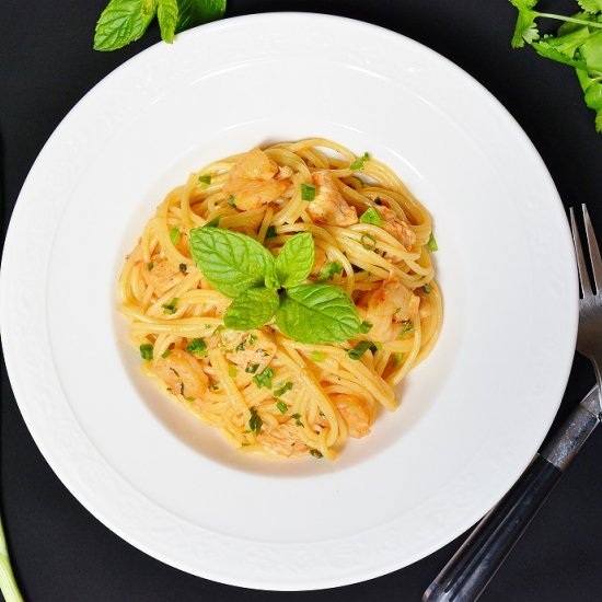 Creamy Chicken and Shrimp spaghetti