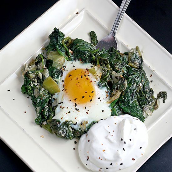 Skillet Baked Eggs with Spinach