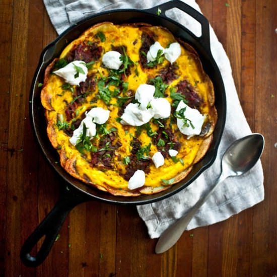 Shakshuka Quiche with Potato Crust