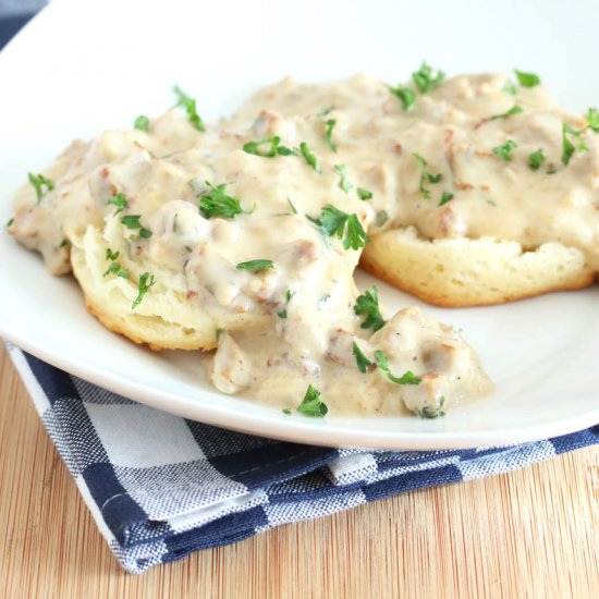 Vegetarian Sausage Gravy & Biscuits