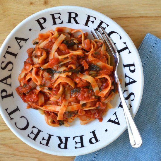 Chorizo and Spinach Tagliatelle