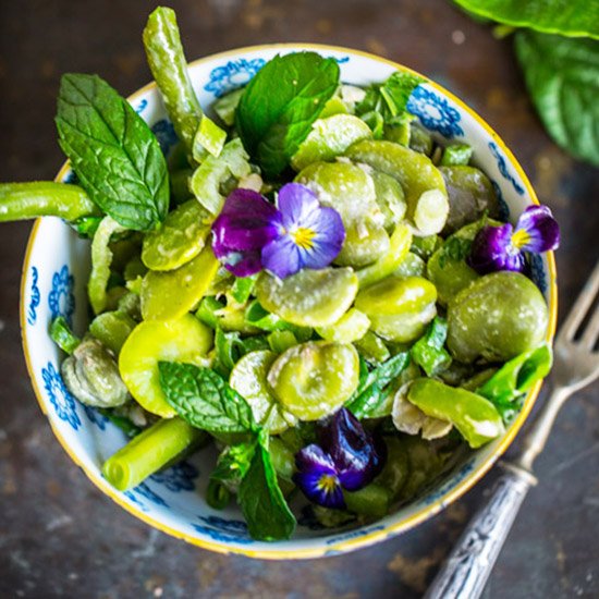 SPRING FAVA BEAN SALAD WITH TAHINI