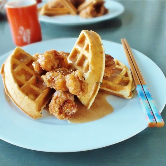 Chicken Karaage and Waffles