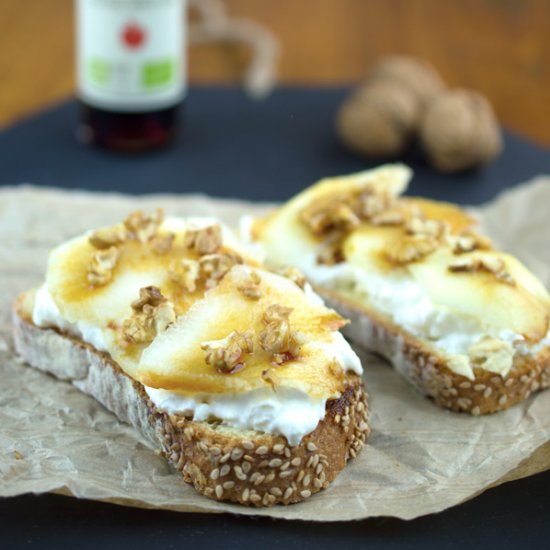 Pear, Walnut and Burrata Bruschetta