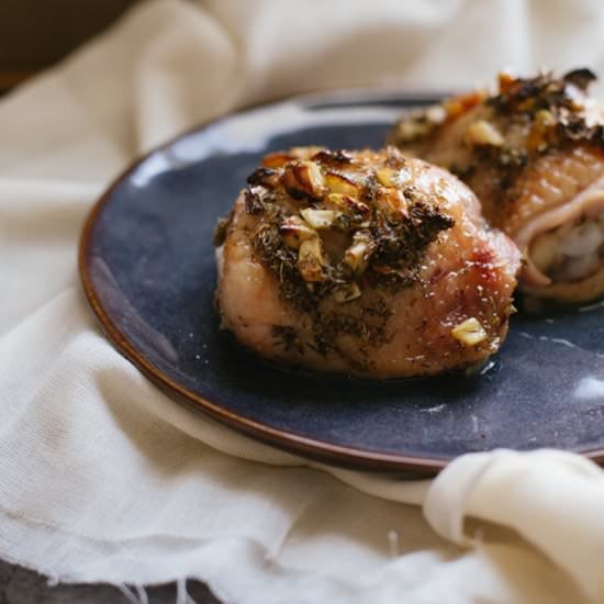 Sticky Lemon Garlic Roasted Chicken