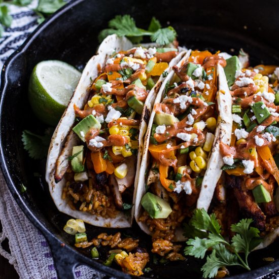 Easy Chicken Fajitas w/ Cheesy Rice