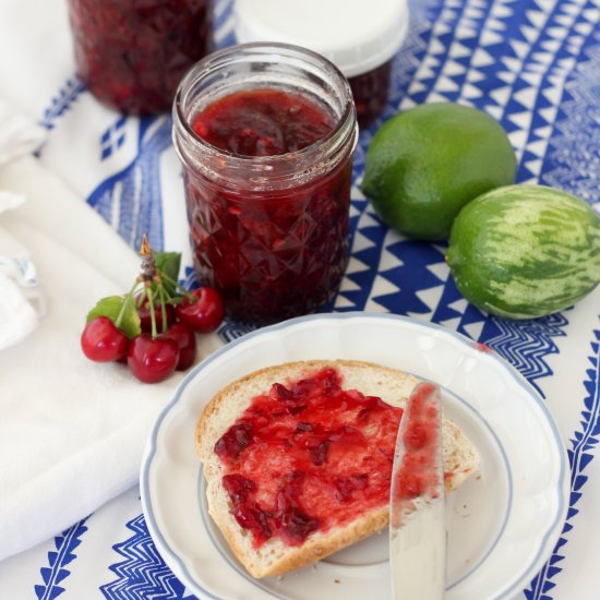 Easy Cherry Lime Freezer Jam