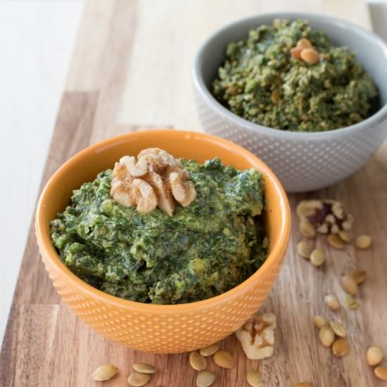 Pesto 2 Ways with Dandelion + Basil