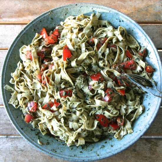 Fresh Pasta with Basil Pesto