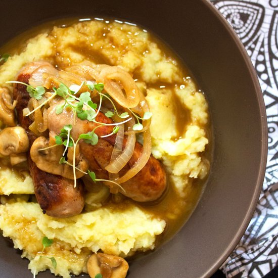 Bangers with Sweet Potato Mash