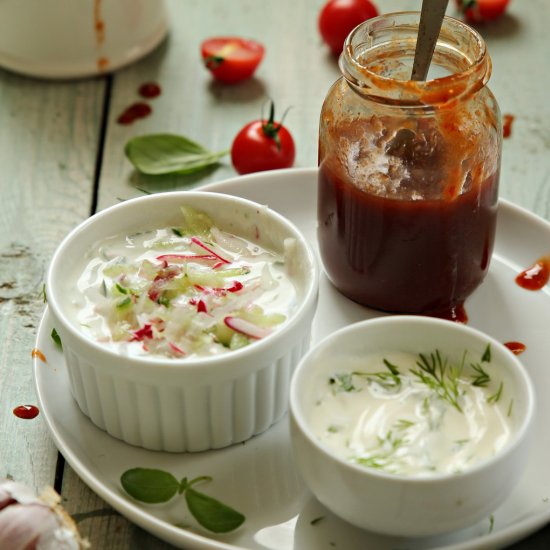 Garlic, Tzatziki and BBQ Sauces