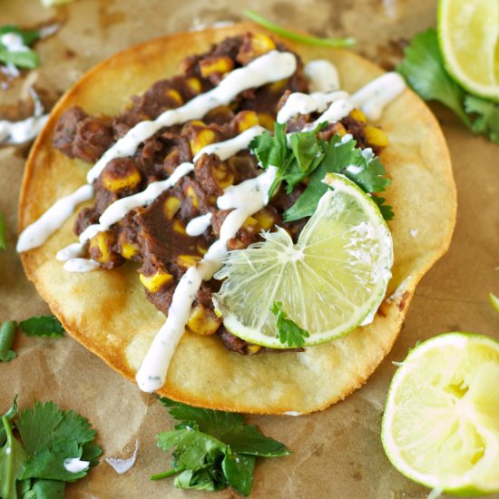 Black Bean Corn and Basil Tostadas